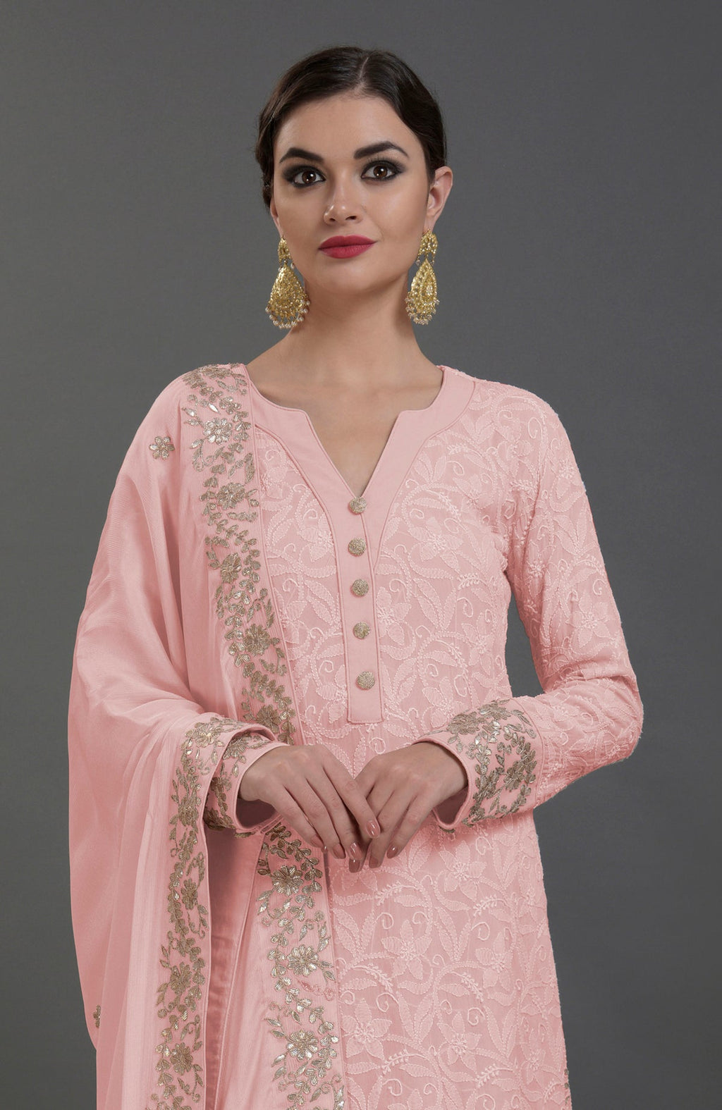 English Rose Chikankari & Gota Patti hand-embroidered kurta set.