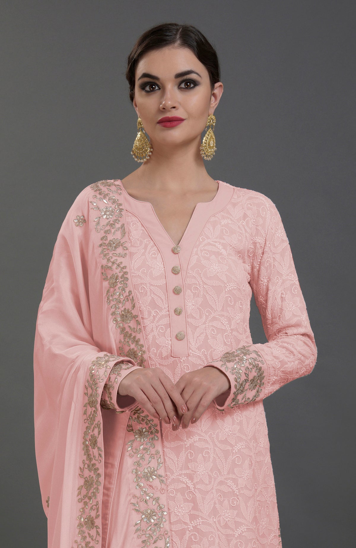 English Rose Chikankari & Gota Patti hand-embroidered kurta set.