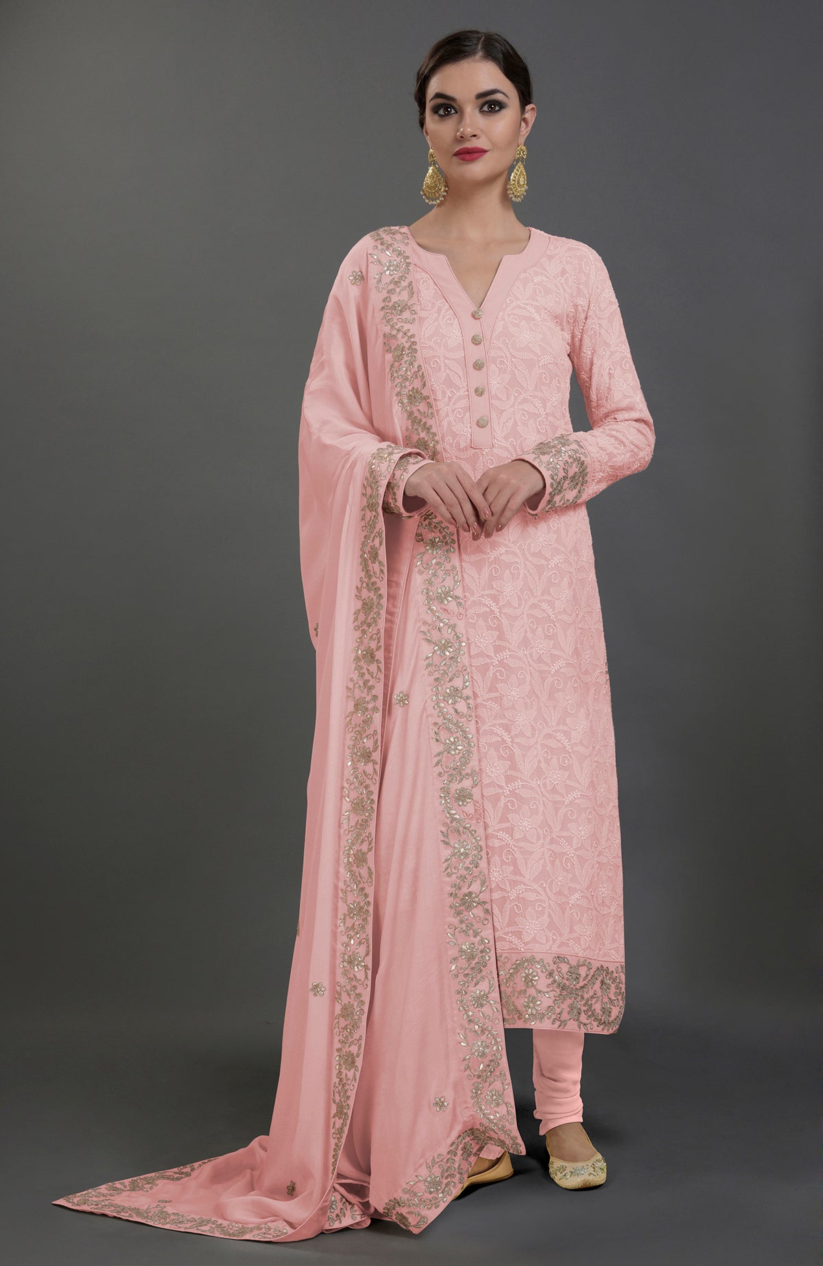 English Rose Chikankari and Gota Patti hand-embroidered kurta set.
