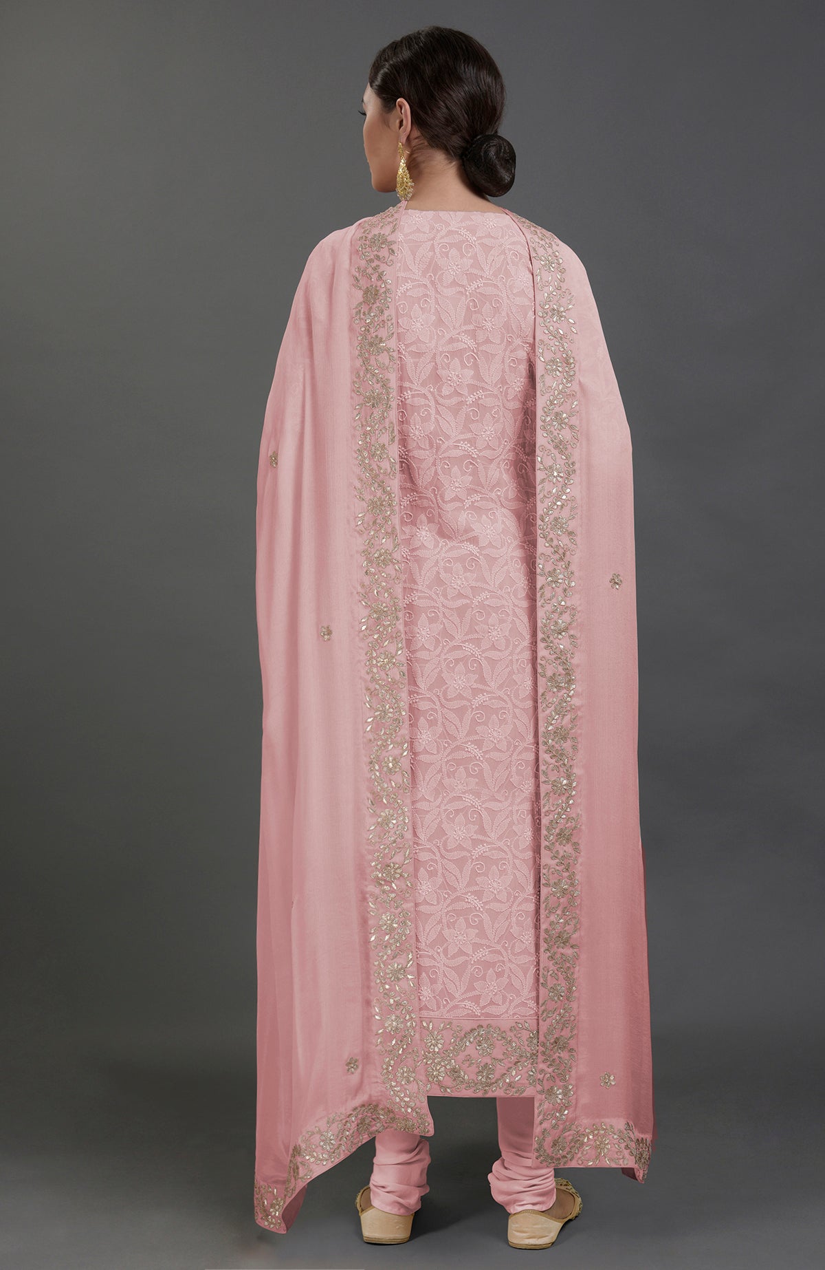English rose chikankari and gota patti hand-embroidered kurta set.