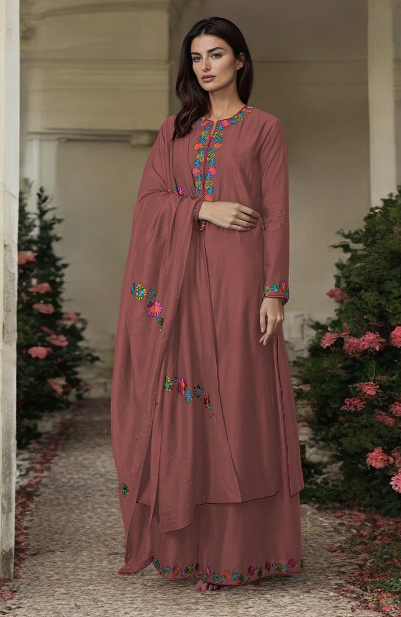 Chutney Kashmir Bagh inspired Farshi Palazzo Suit with colorful floral embroidery.