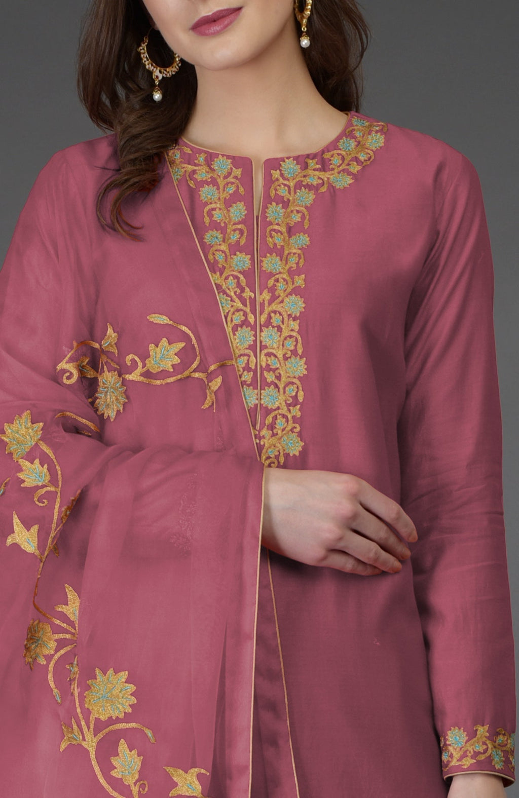 Chianti Resham-Tilla embroidered chanderi kurta with wide leg farshi palazzo and silk organza dupatta