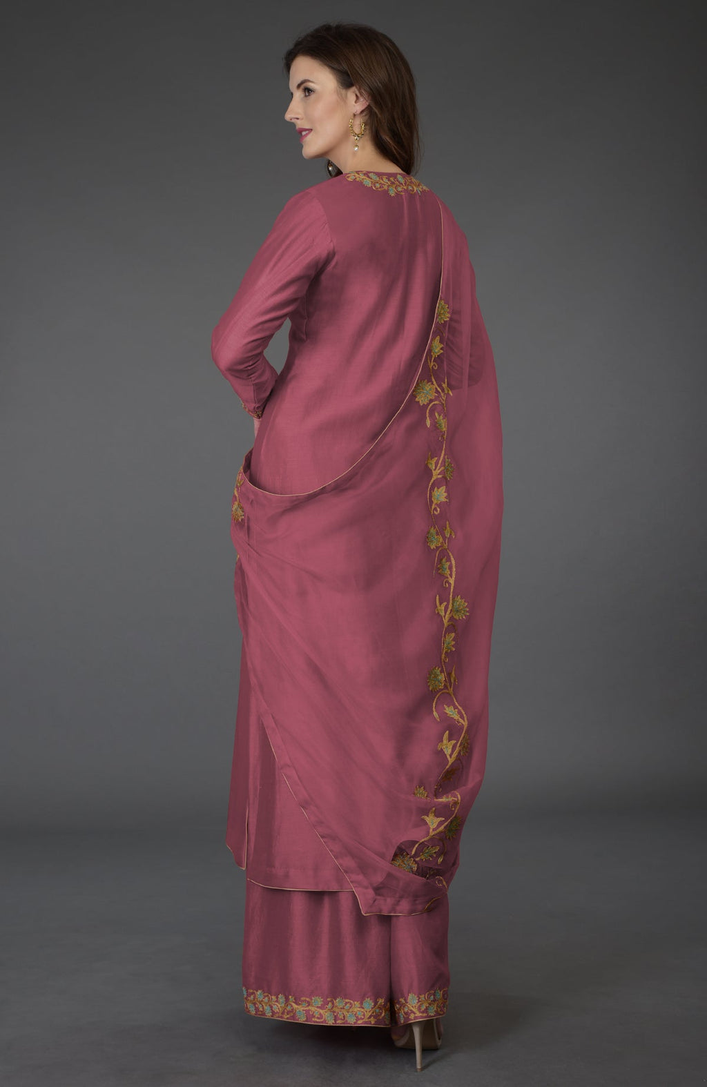 Chianti Resham-Tilla embroidered chanderi kurta with wide leg farshi palazzo and silk organza dupatta