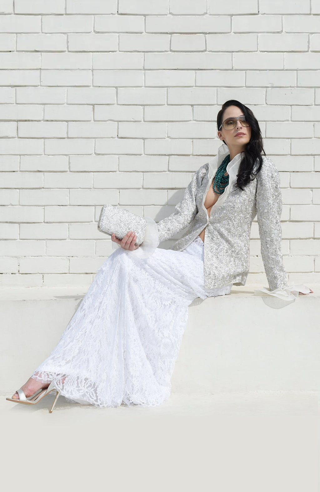 Frost Sequin Beads & French Wire Jacket with Lace Saree.