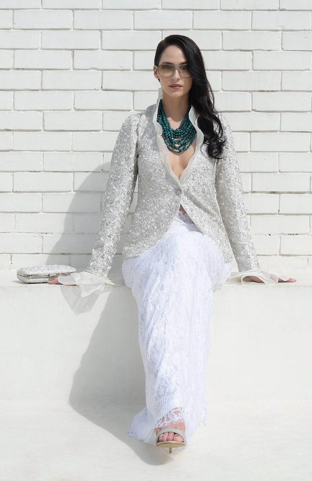 Frost Sequin Beads & French Wire Jacket with Lace Saree.