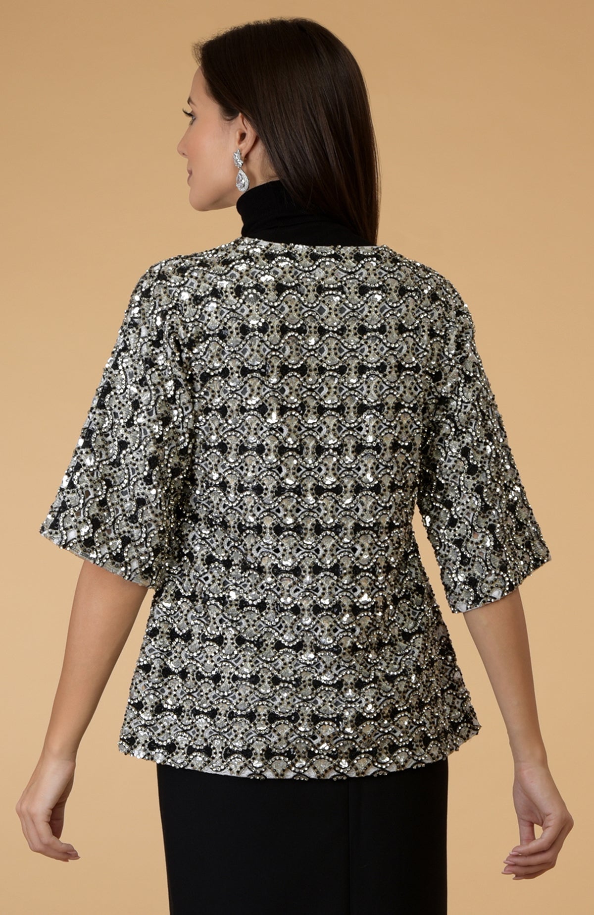 Black Empire Crystal Beads & Sequin Hand Embroidered Jacket.