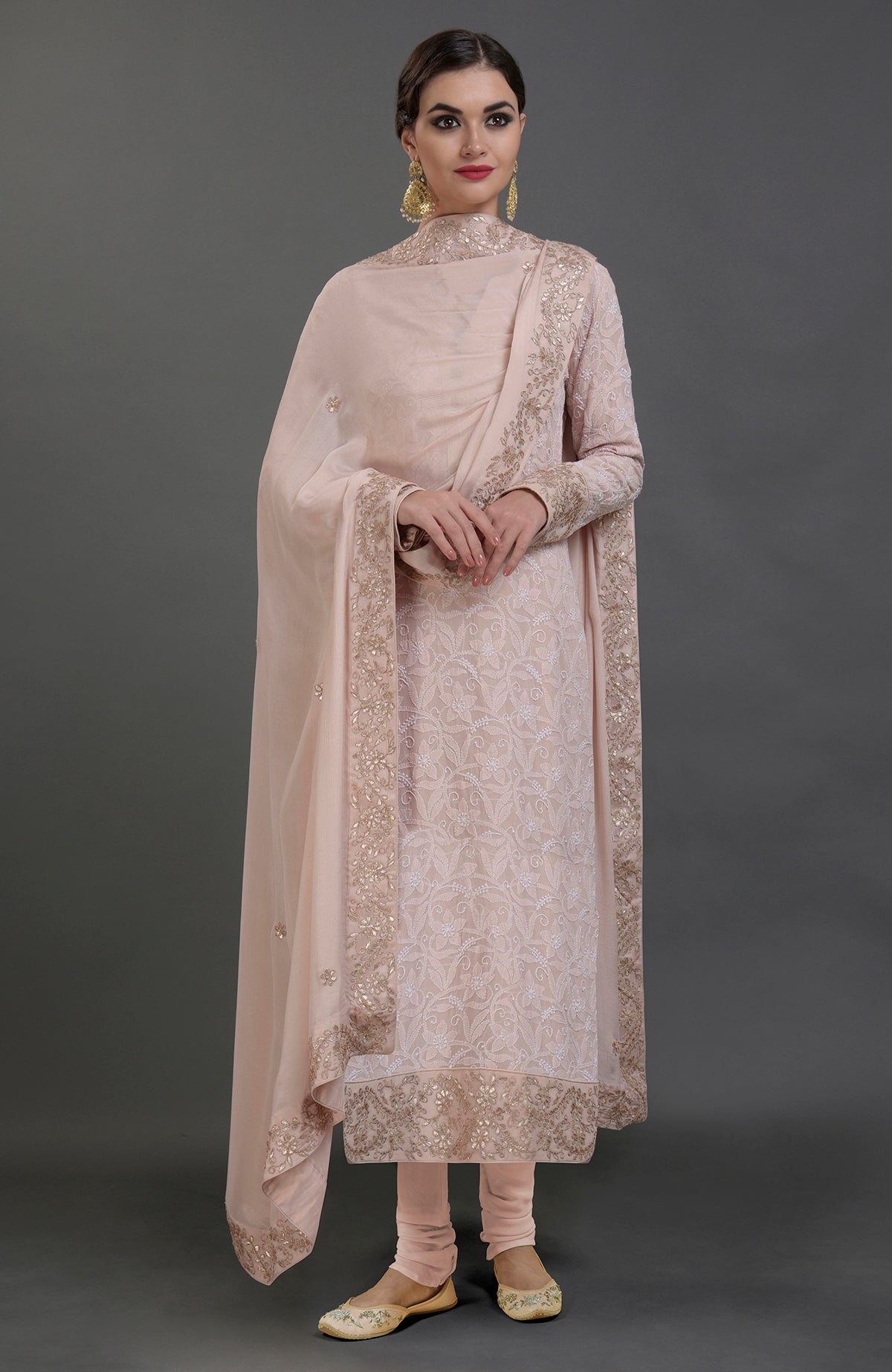 English Rose Chikankari and Gota Patti hand-embroidered kurta set.