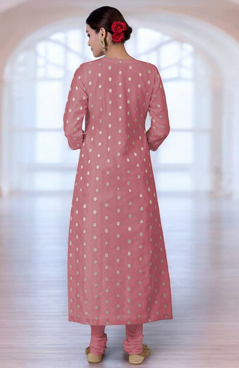 Withered rose Banarasi kurta set with gold bootah embroidery.