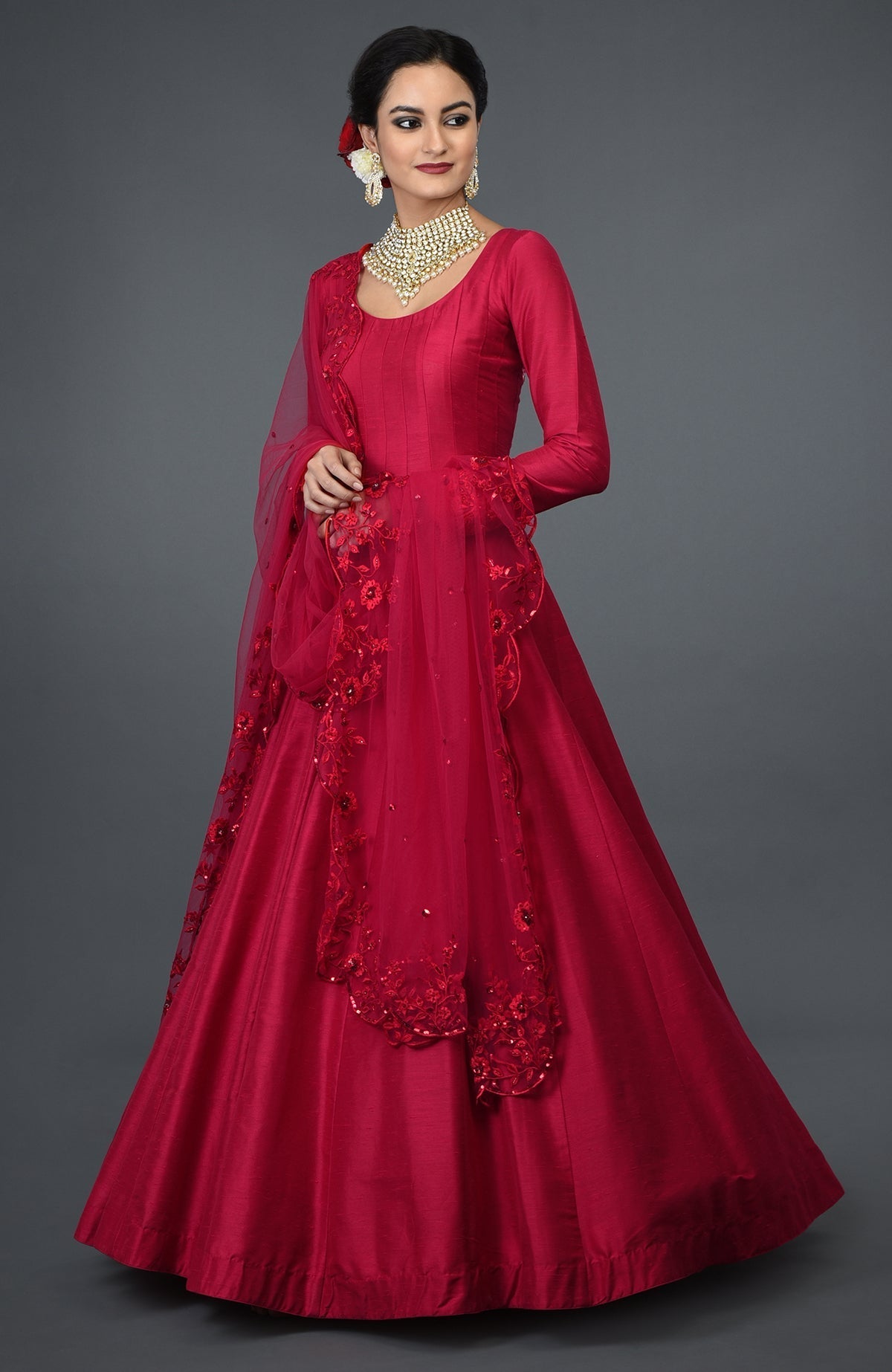 Anarkali gown with floral resham sequin and beads embroidery.