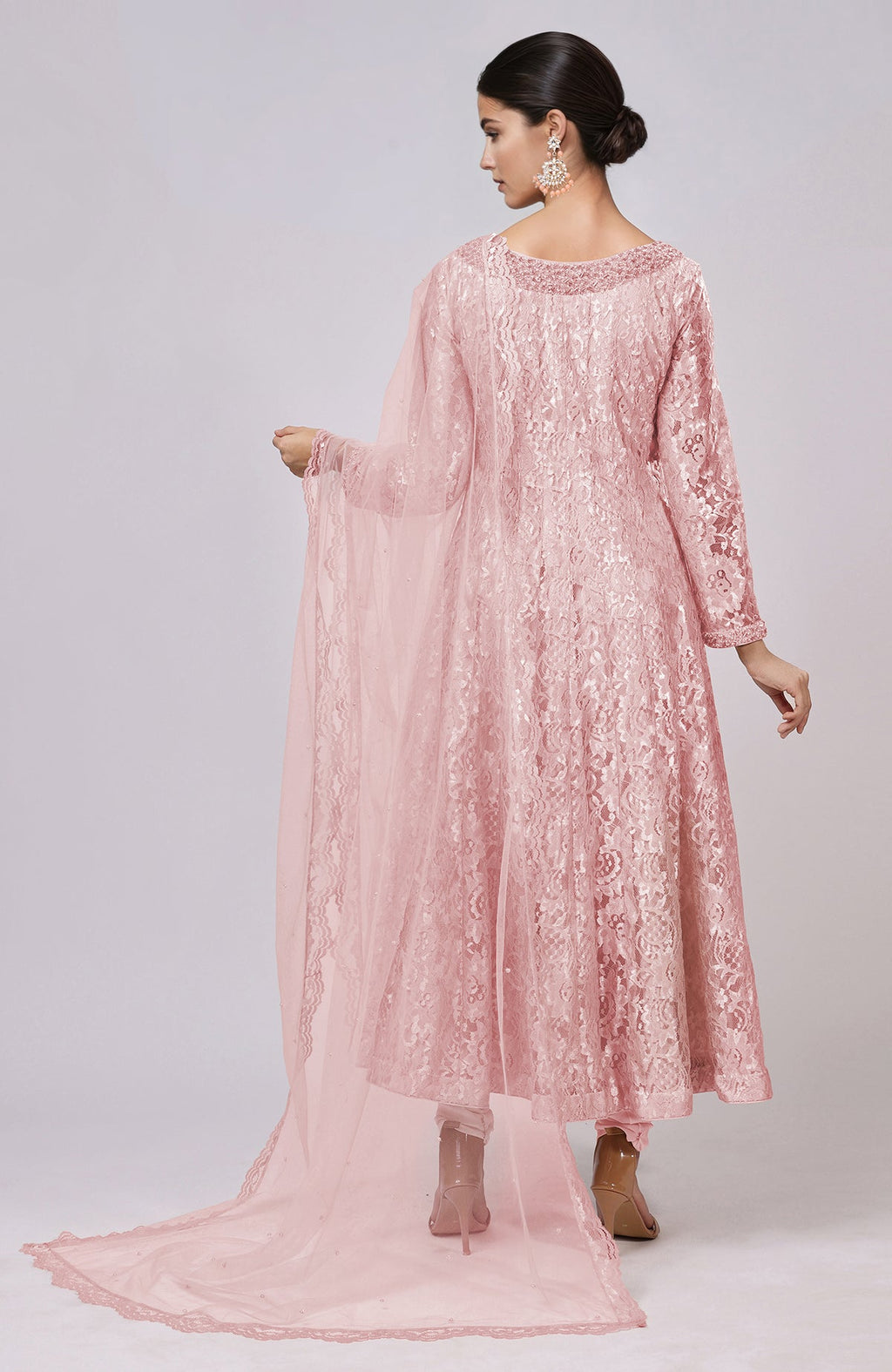 Pressed Rose Lace Anarkali Set with a matching dupatta.
