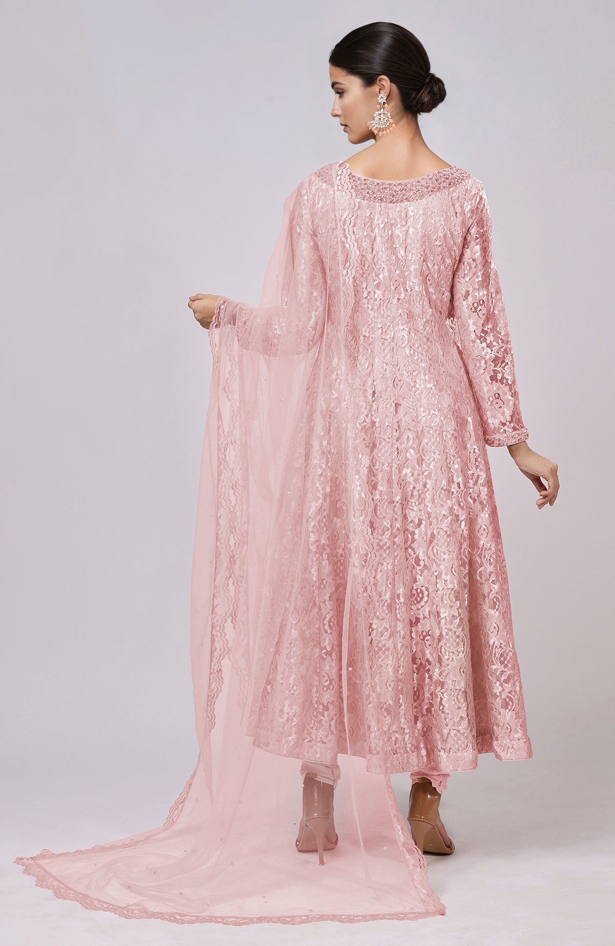 Pressed Rose Lace Anarkali Set with a matching dupatta.