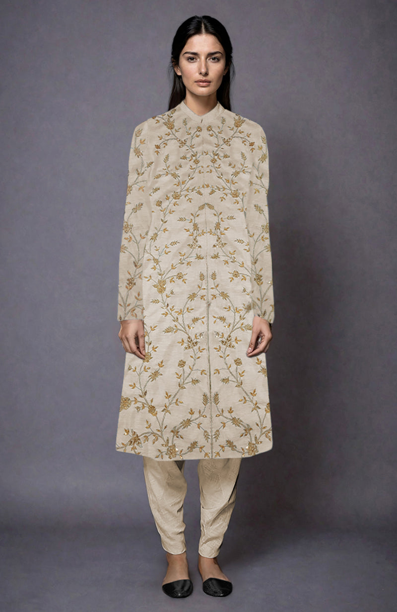 Aqua Haze Zari and Sequin Embroidered Jacket Set with dhoti pants.