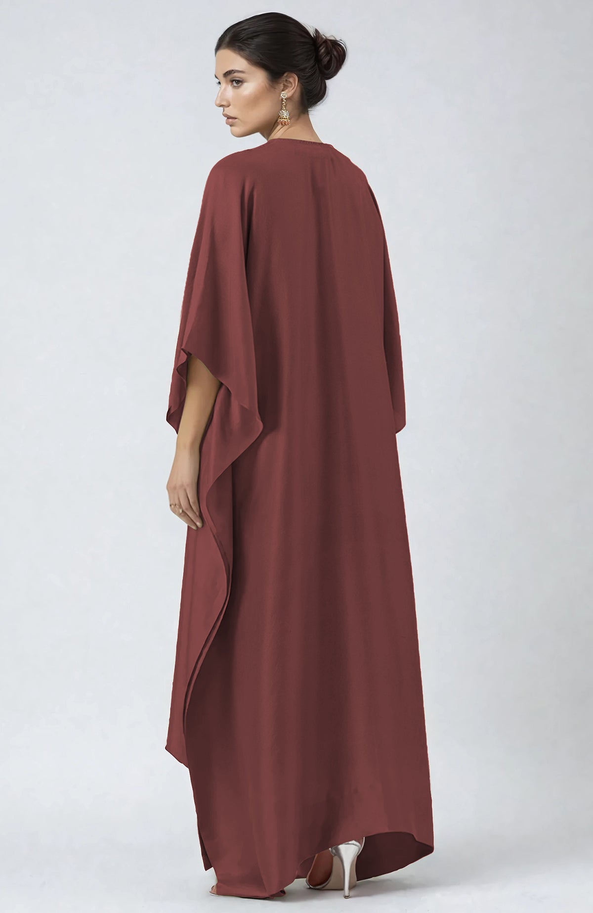 Chutney kaftan with intricate Kashmiri gold Tilla embroidery on placket and cuffs.