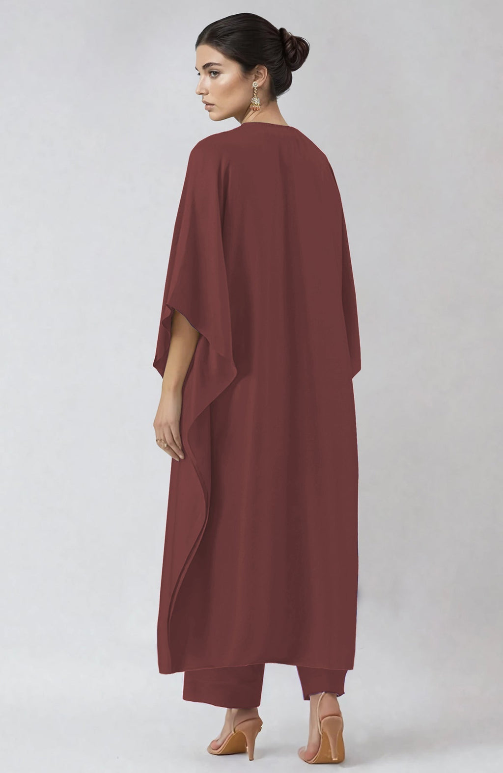 Chutney kaftan set with Kashmiri gold Tilla embroidery on placket and cuffs, paired with straight pants