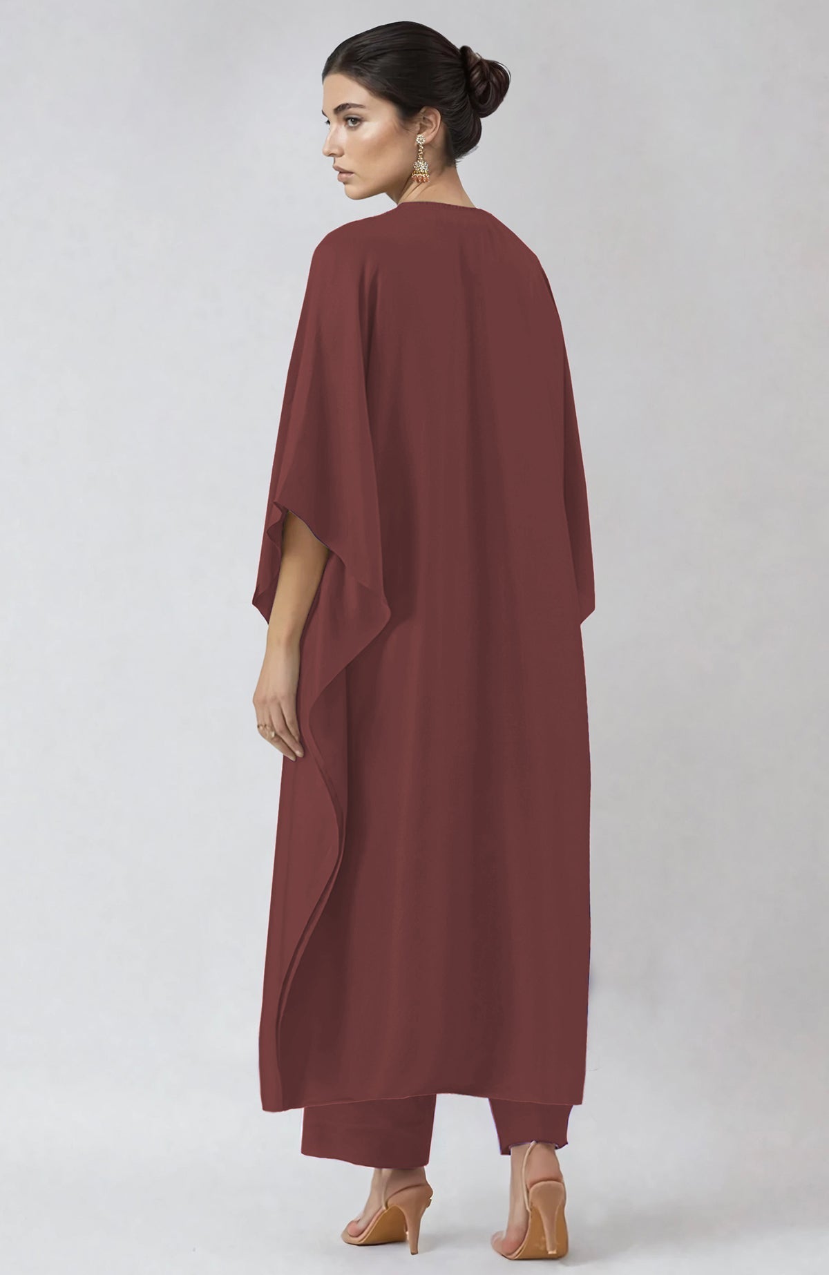 Chutney kaftan set with Kashmiri gold Tilla embroidery on placket and cuffs, paired with straight pants