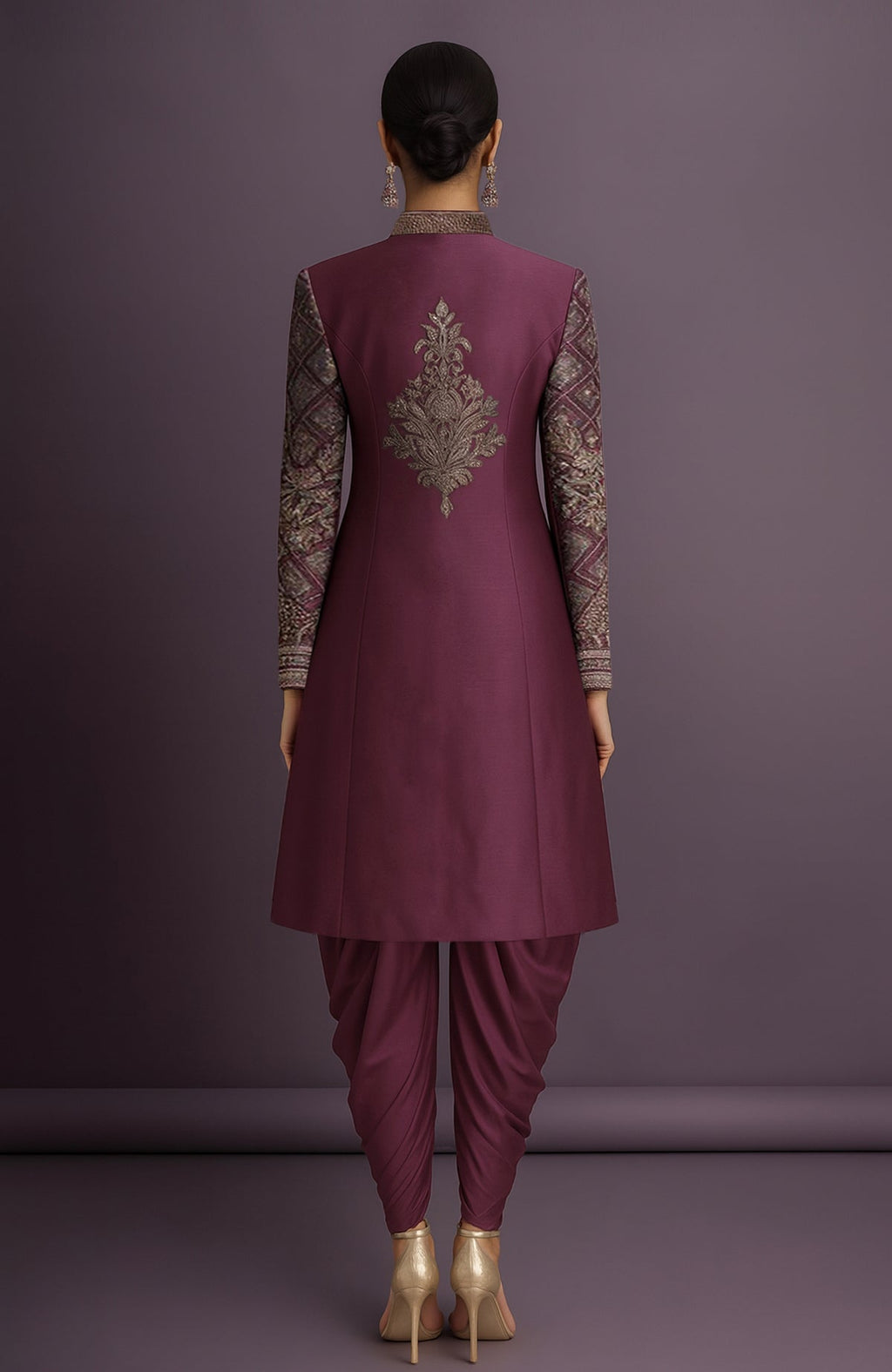 Zahra Embroidered Deep Plum Jacket Set