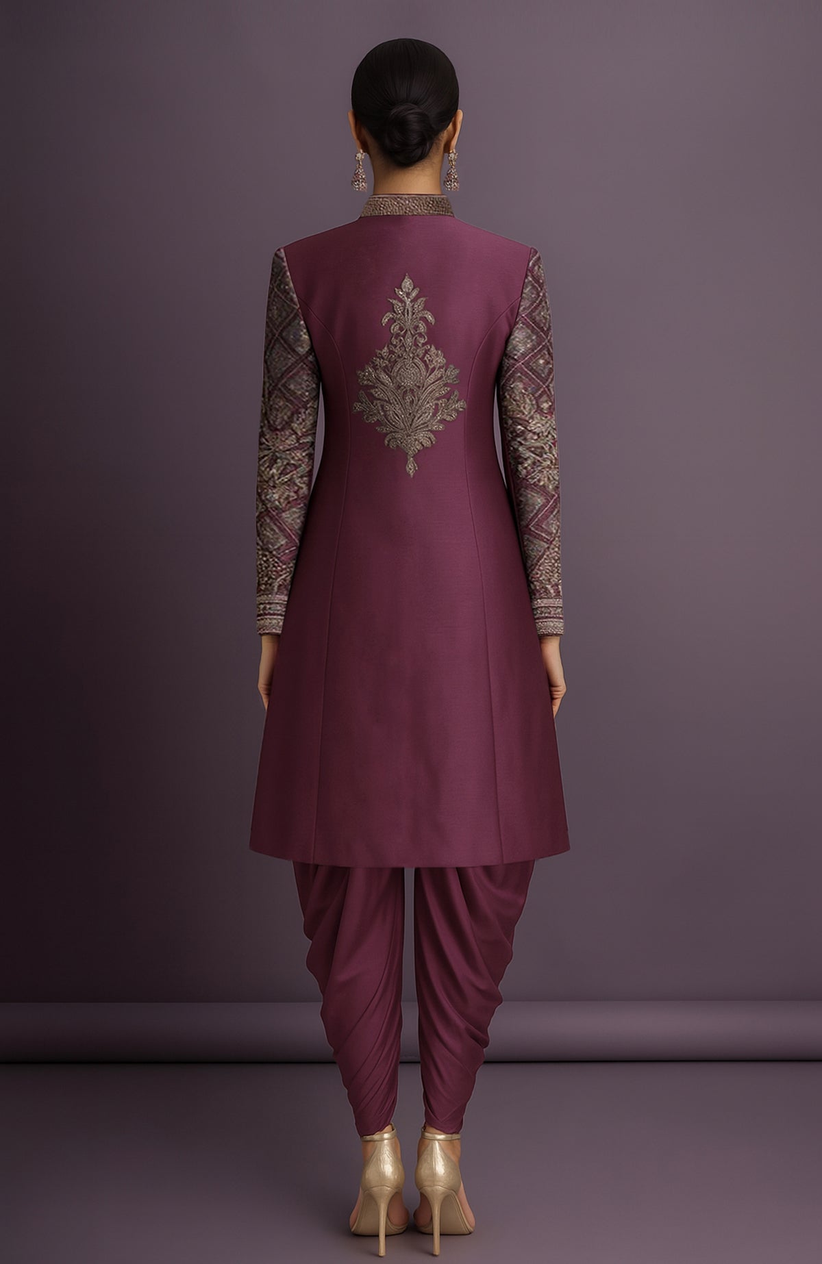 Zahra Embroidered Deep Plum Jacket Set