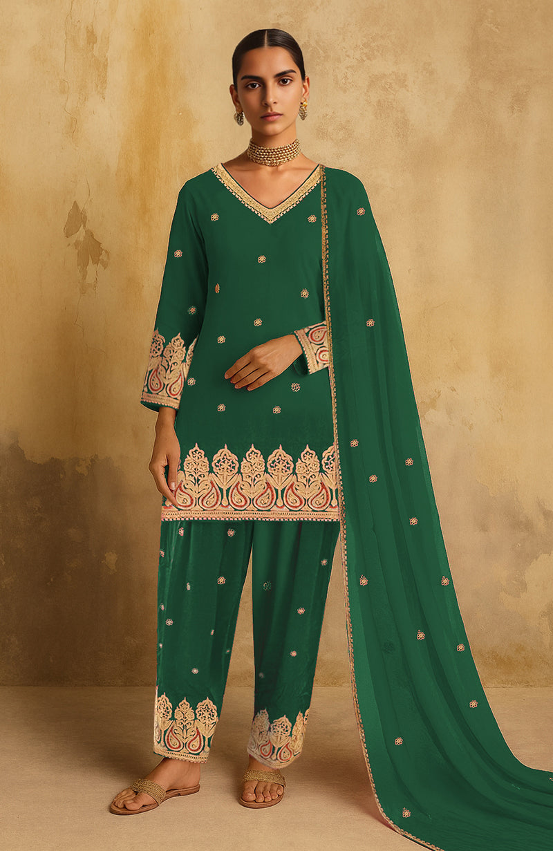 Gulbahaar Emerald Green Kashmiri Tilla Farshi Set