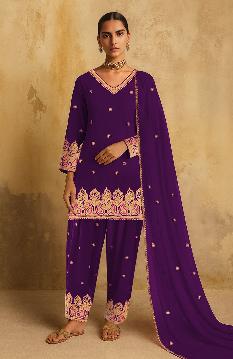 Gulbahaar Plum Kashmiri Tilla Farshi Set
