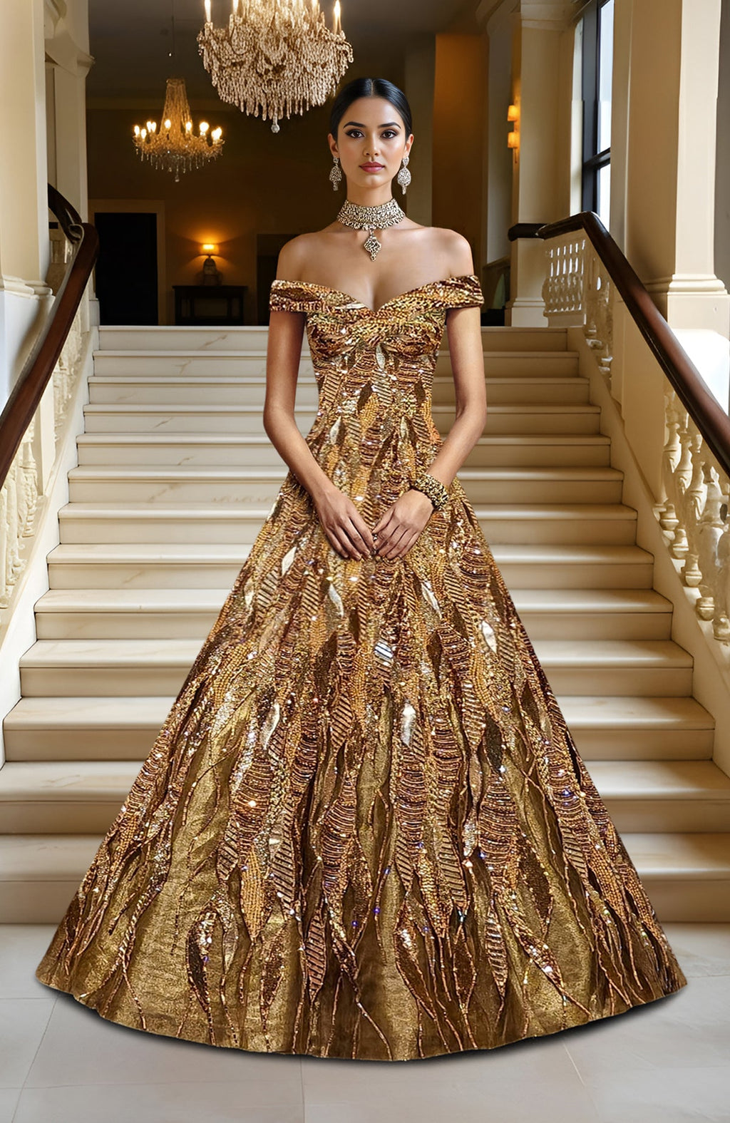 LAILA- Gold Hand Embroidered Princess Gown