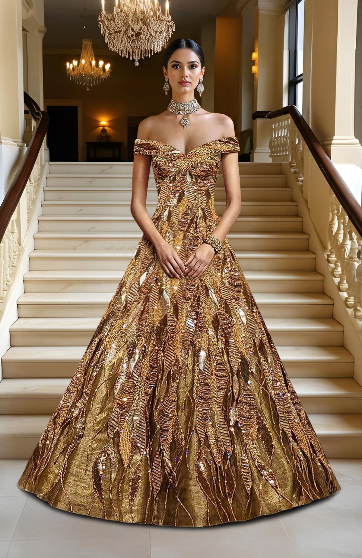 LAILA- Gold Hand Embroidered Princess Gown