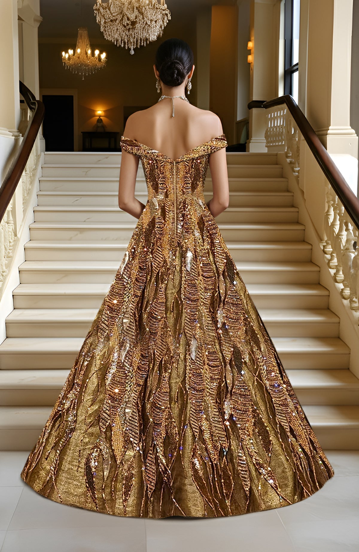 LAILA- Gold Hand Embroidered Princess Gown