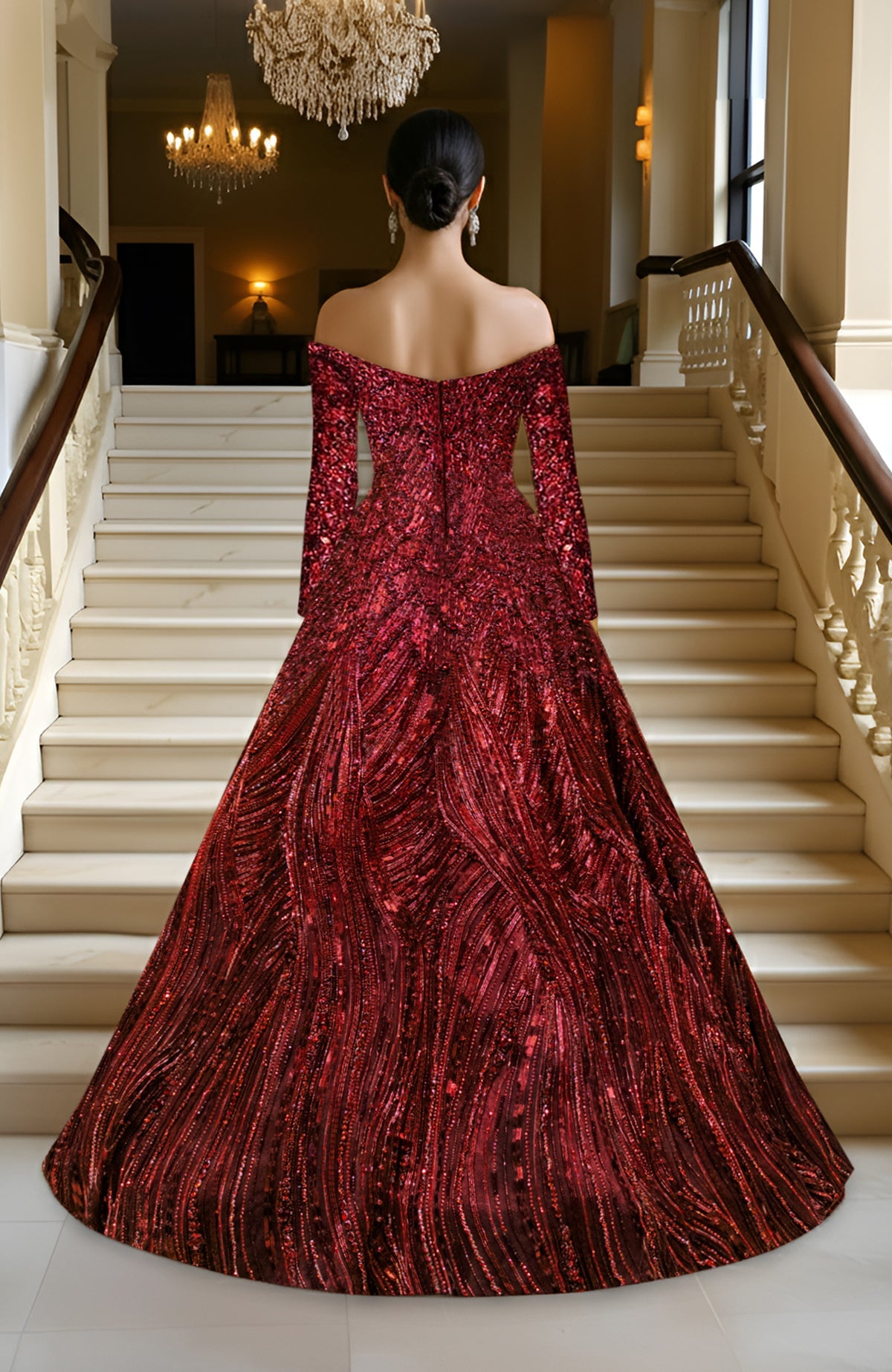 LAILA- Wine Hand Embroidered Princess Gown
