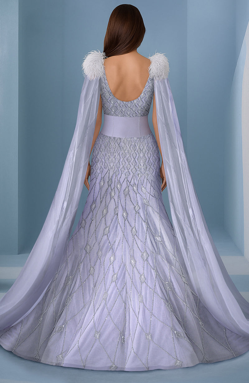 NAIRA Lilac Crystal Hand Embroidered  Princess Gown with Cape