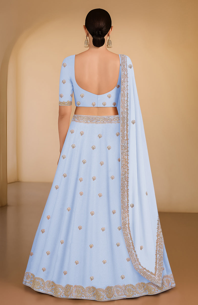 Illusion blue lehenga set with gota patti and zardozi floral embroidery and matching dupatta