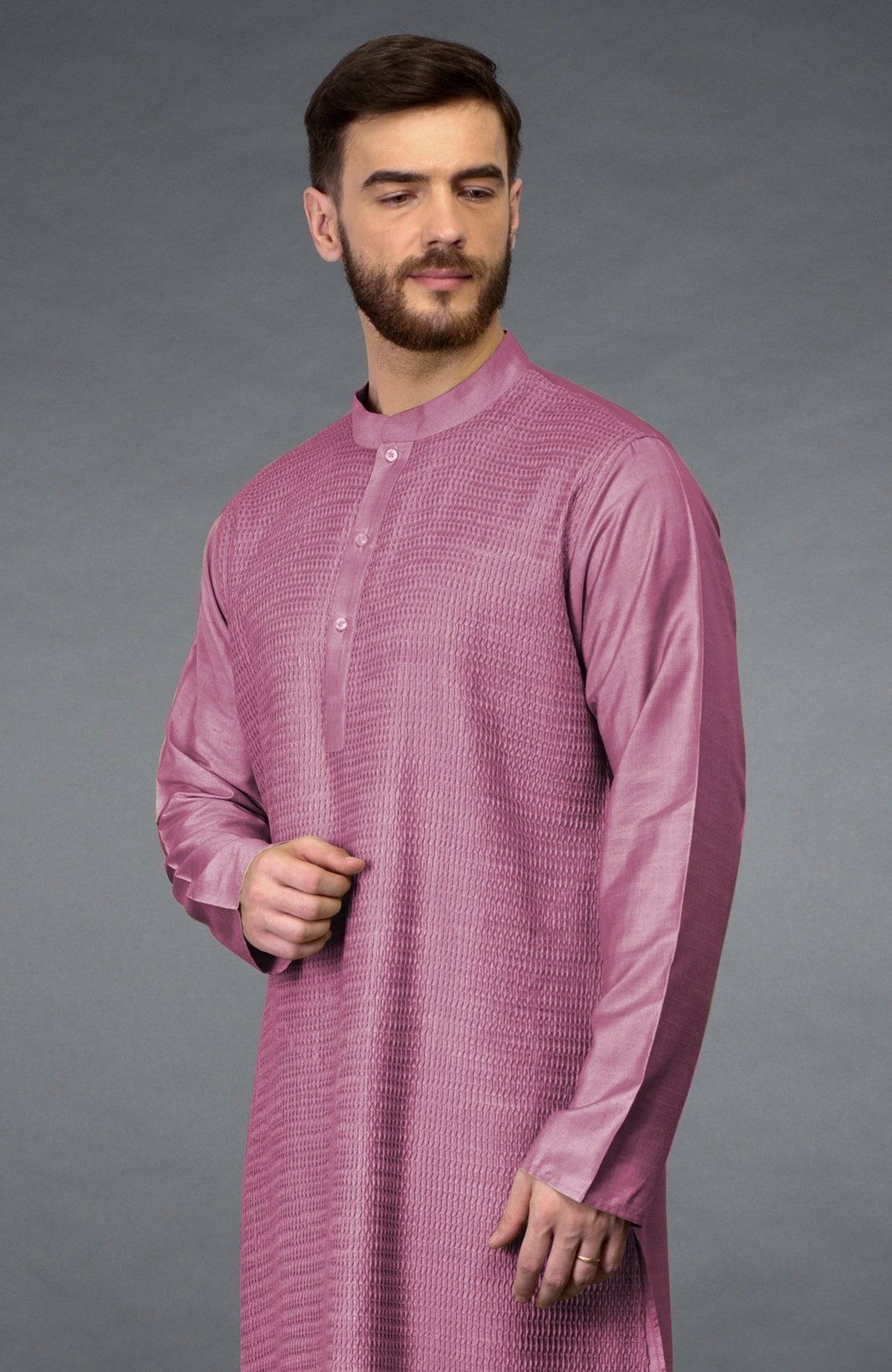 Wine kurta with pintuck detail.