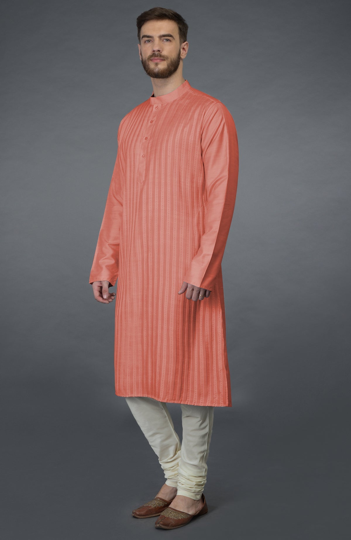 Powder blue rayon kurta with pintuck stitch and kantha hand embroidery on front