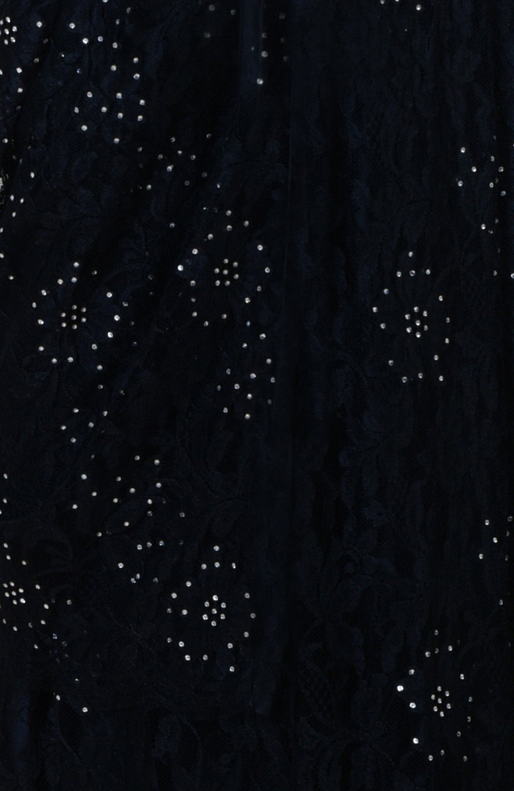 Black French Chantilly lace saree with scattered Swarovski crystals.