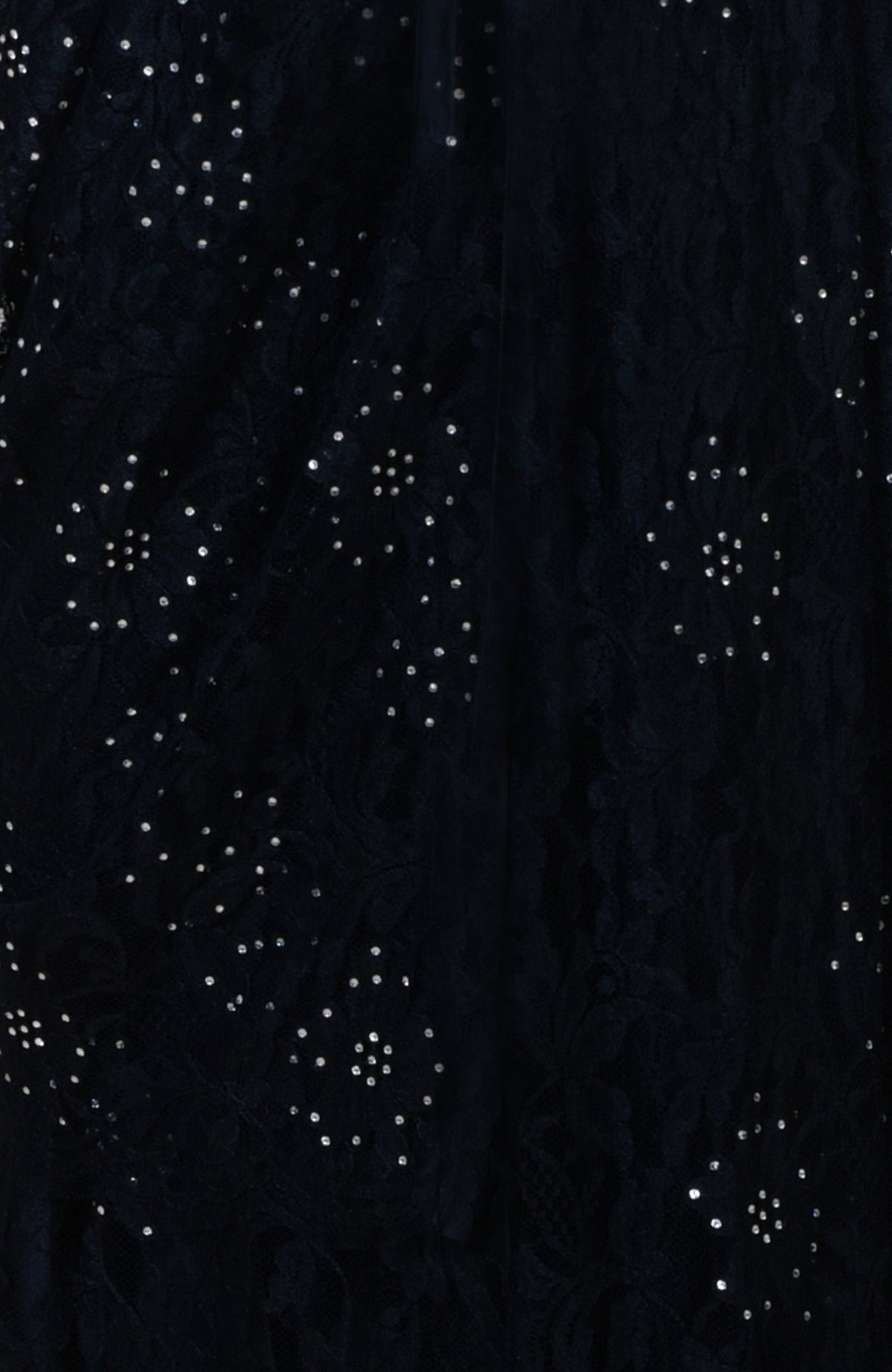 Black French Chantilly lace saree with scattered Swarovski crystals.