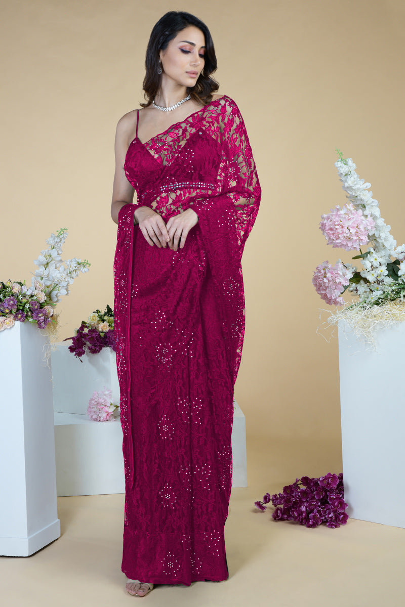 Love Potion saree in French Chantilly lace with Swarovski crystal embellishments and matching blouse