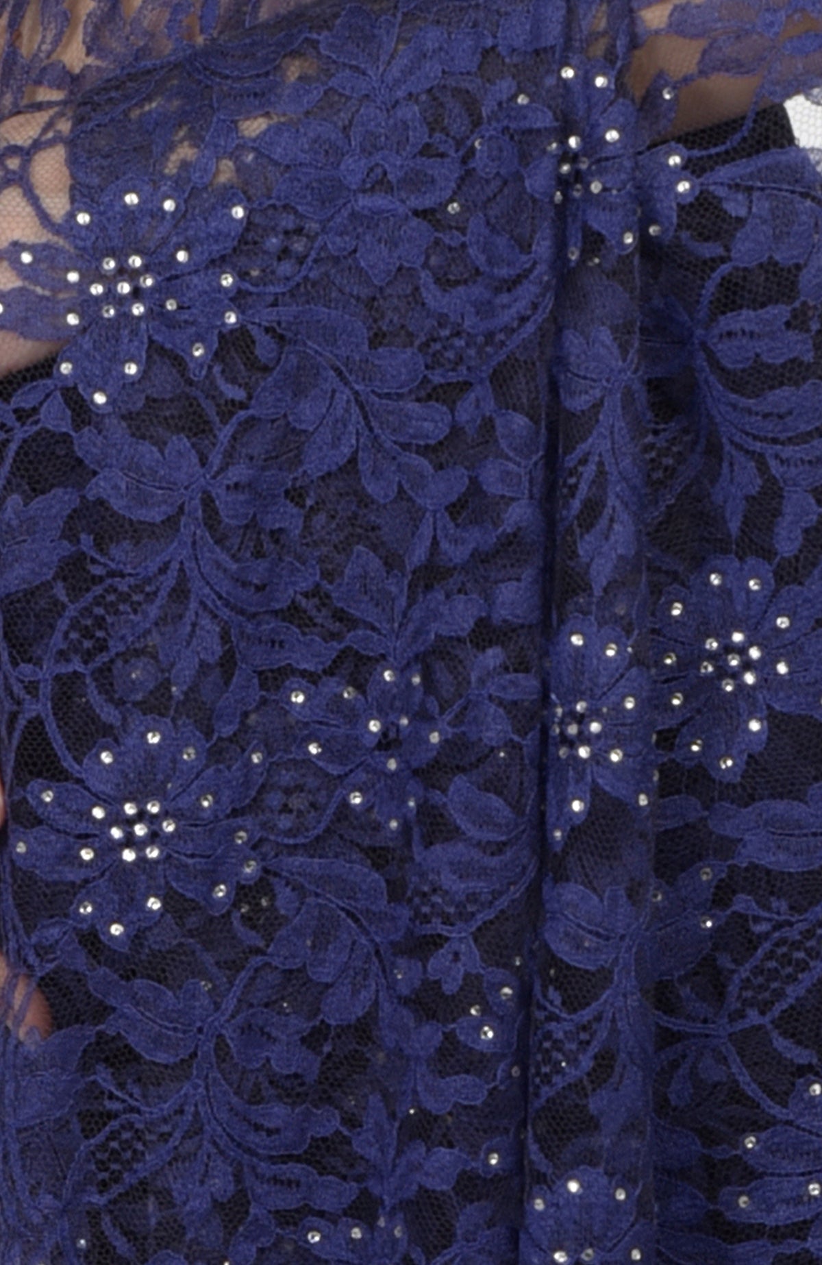 Eclipse blue French Chantilly lace saree with Swarovski crystal embellishments.