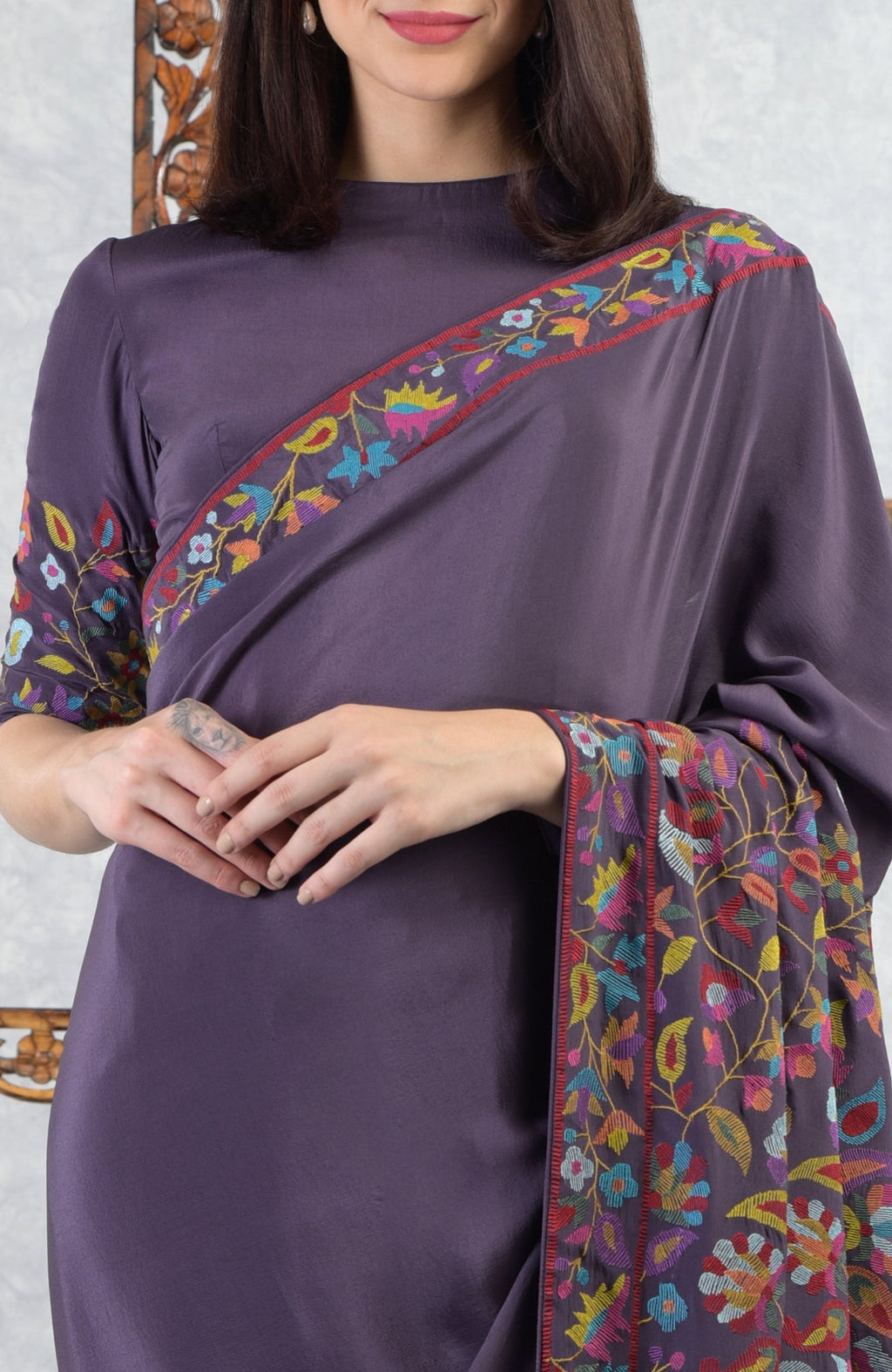 Eclipse Kashmir Kani Art embroidered saree with blouse.