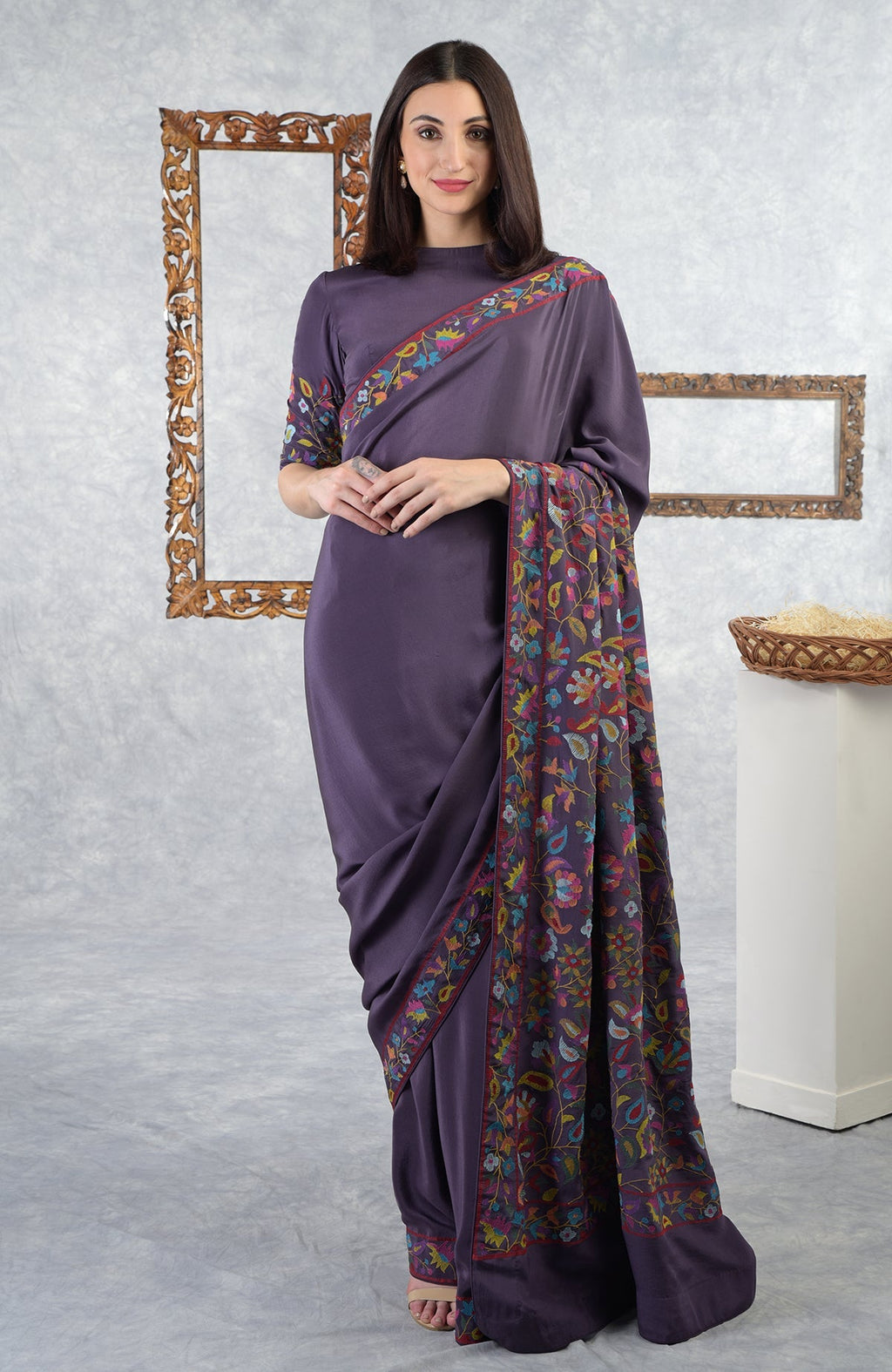 Eclipse Kashmir Kani Art embroidered saree with a matching blouse.