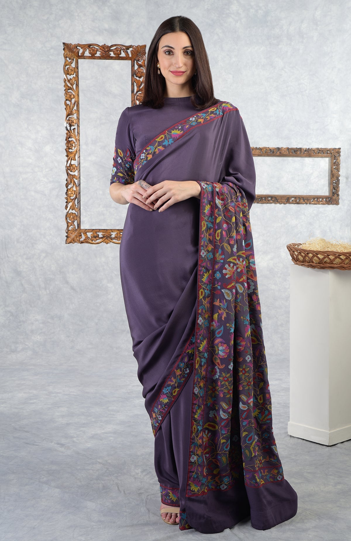 Eclipse Kashmir Kani Art embroidered saree with a matching blouse.