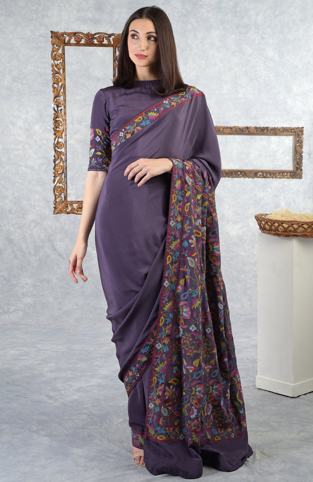 Eclipse Kashmir Kani Art embroidered saree with blouse.