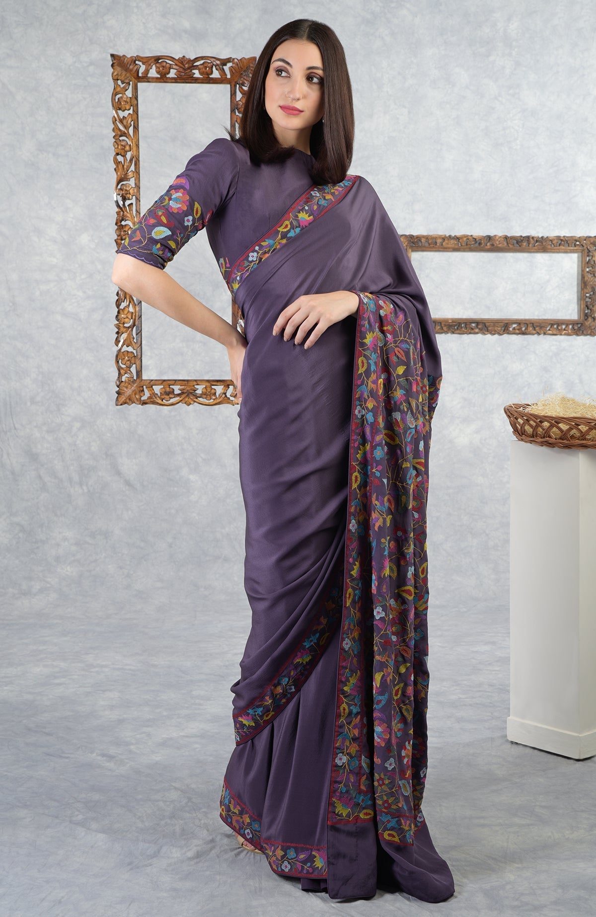 Eclipse Kashmir Kani Art embroidered saree with blouse.