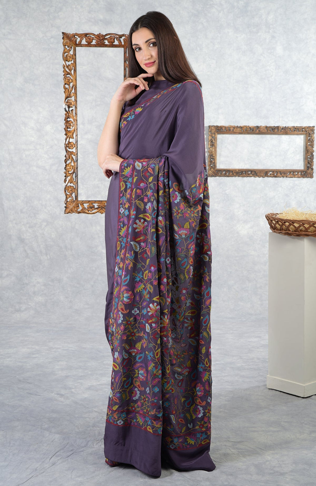 Eclipse Kashmir Kani Art embroidered saree with blouse.
