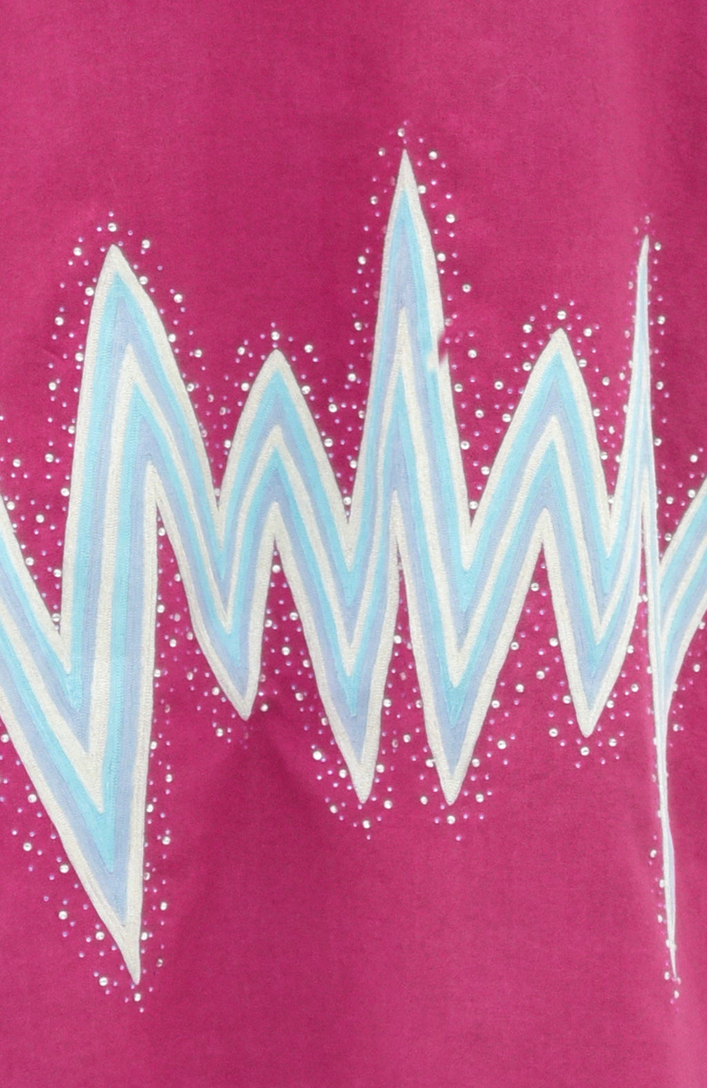 Fuchsia-purple wool kimono jacket with embroidered chevron motifs and Swarovski crystal accents.