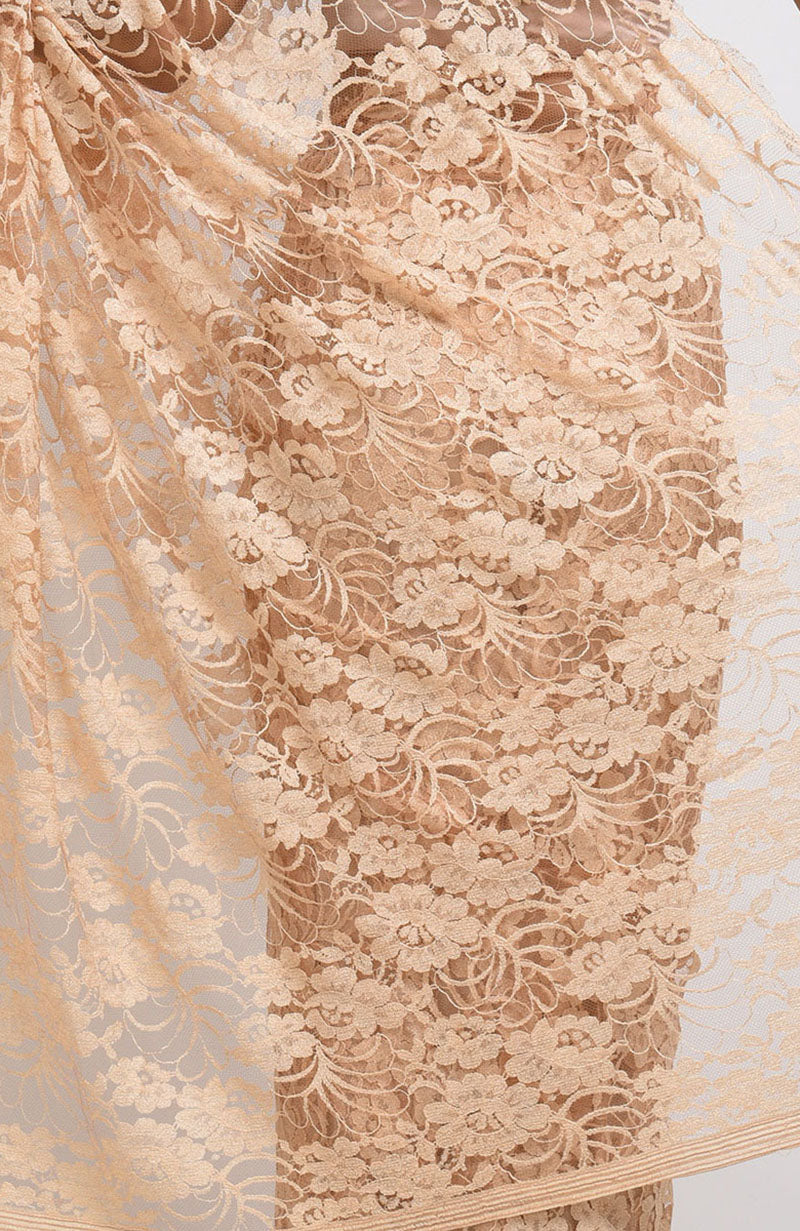 Nude saree with delicate French Chantilly lace and matching satin blouse fabric set