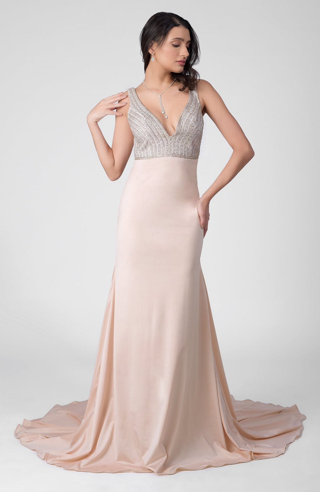 Pink mermaid gown with pearl bead and crystal hand embroidery and sweetheart neckline
