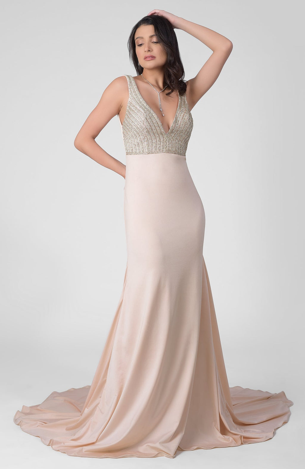 Pink mermaid gown with pearl bead and crystal hand embroidery and sweetheart neckline