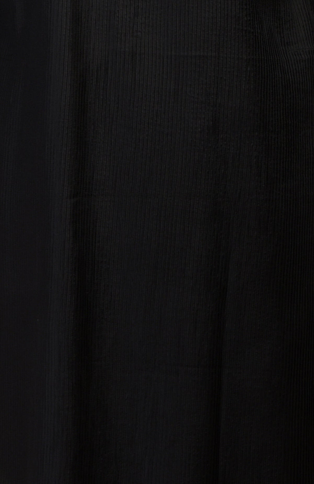 Close-up of a black silk fabric with vertical ribbed texture.