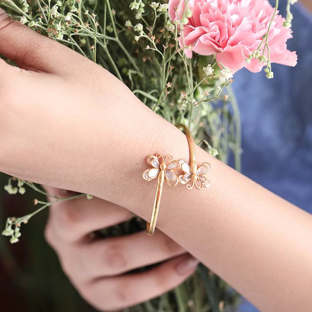 TWO BUTTERFLY MOTIF SILVER BANGLE
