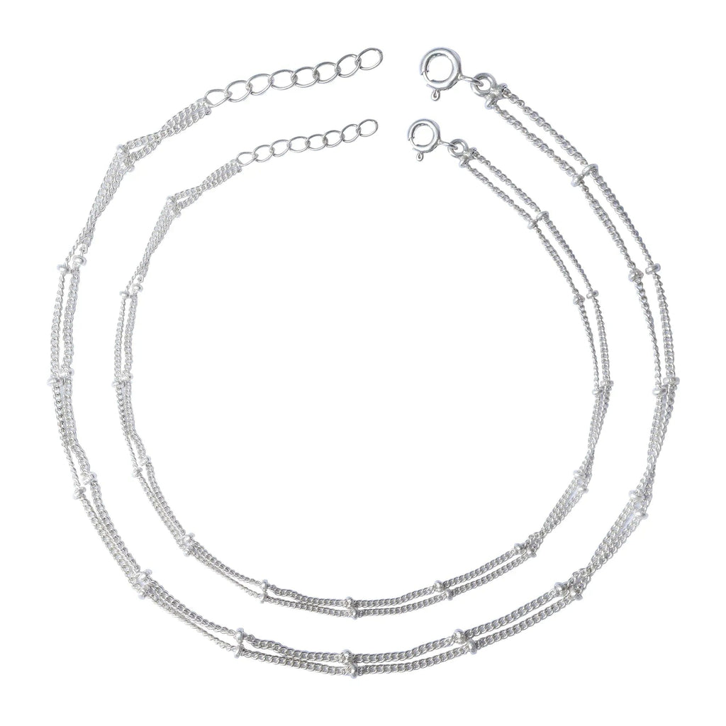 925 Sterling Silver Two Line Chain Anklet