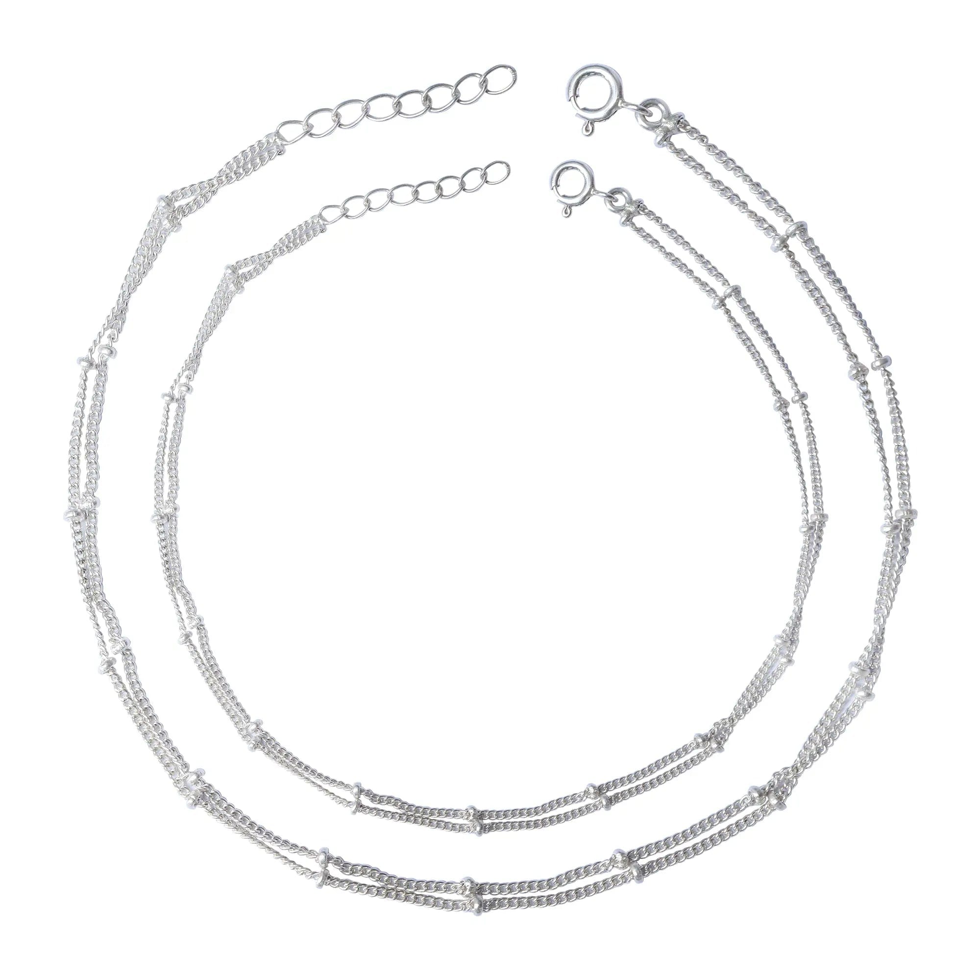 925 Sterling Silver Two Line Chain Anklet