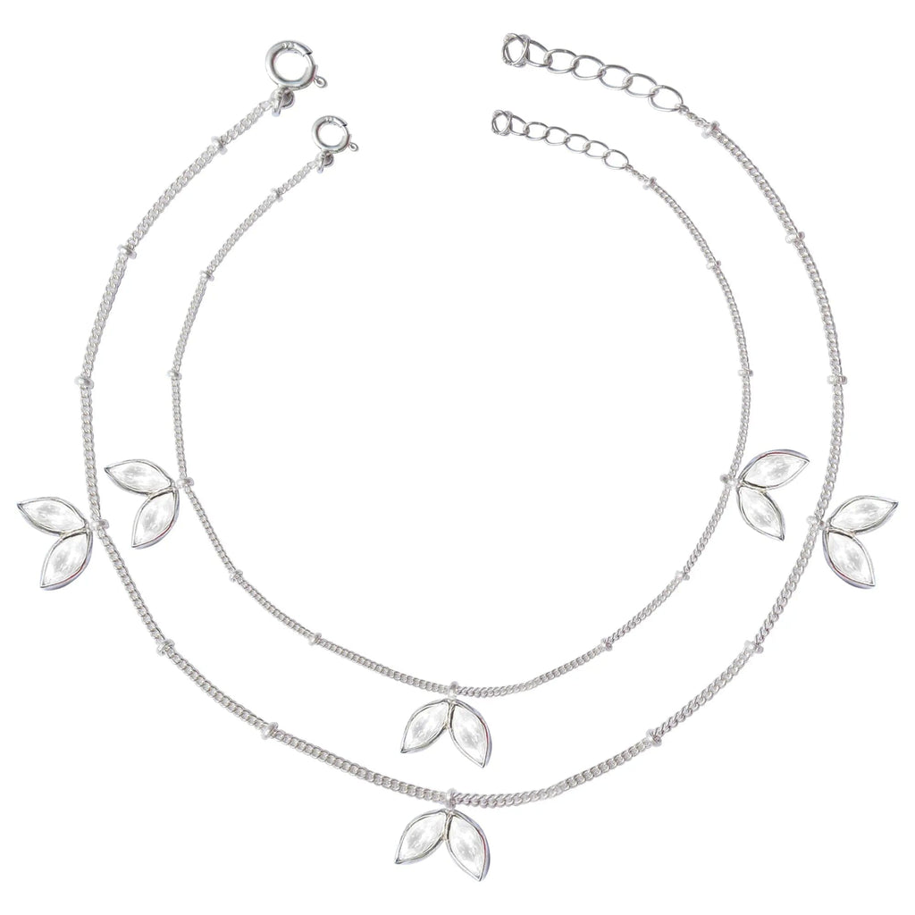 Two Petals Motif Silver 92.5 Anklet